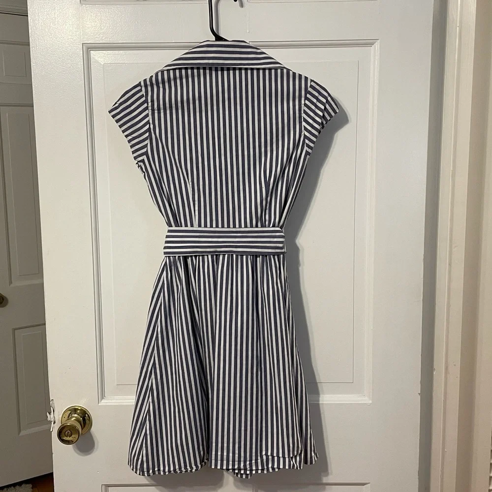 Small button-up blue and white stripe belted Necessary Objects dress - Picture 5 of 6